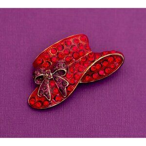 Vintage Red Rhinestone Hat Brooch - Q26